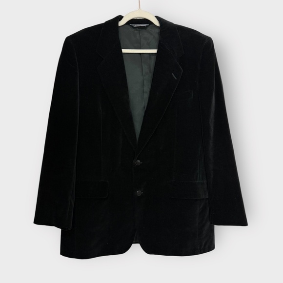 Vintage 1990s Gieves & Hawkes Black Cotton Velvet Suit Jacket / Blazer - Picture 1 of 6
